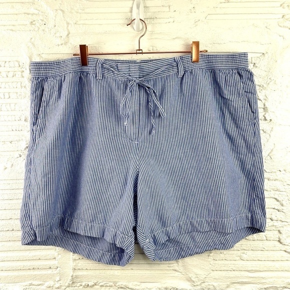Talbots The Easy Drawstring Short Blue & White Pinstripe Linen Blend 20W - Picture 1 of 11